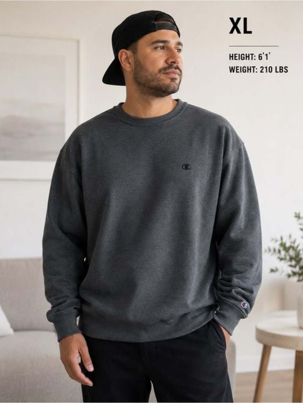 Champion Men's Crewneck Sweatshirt in Charcoal XL